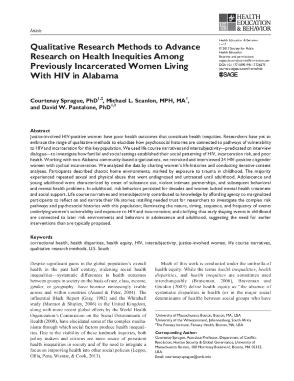 (PDF) Qualitative Methods to Advance Research on Health Inequities