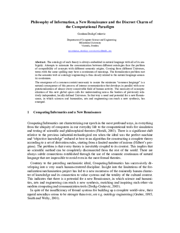 (PDF) Philosophy of Information, a New Renaissance and the Discreet ...