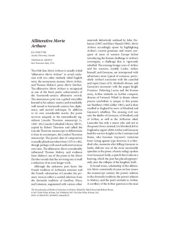 The Alliterative Morte Arthure: A Reassessment of the Poem
