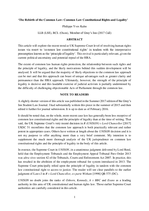 (DOC) The Rebirth of the Common Law: Common Law Constitutional Rights ...