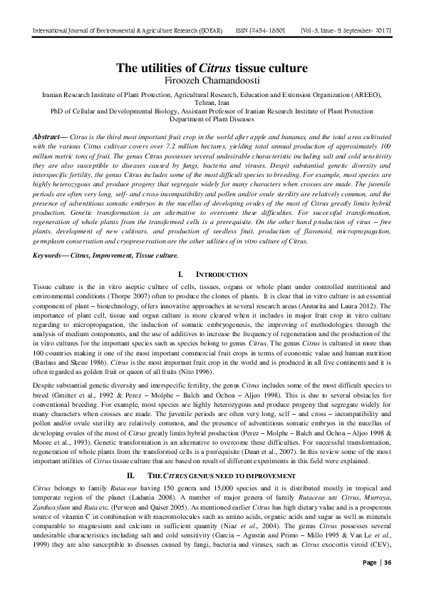 (PDF) The utilities of Citrus tissue culture Agriculture Journal