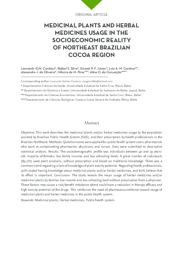 (PDF) MEDICINAL PLANTS AND HERBAL MEDICINES USAGE IN THE SOCIOECONOMIC ...