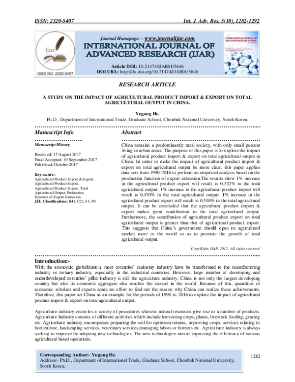 (PDF) A STUDY ON THE IMPACT OF AGRICULTURAL PRODUCT IMPORT & EXPORT ON ...