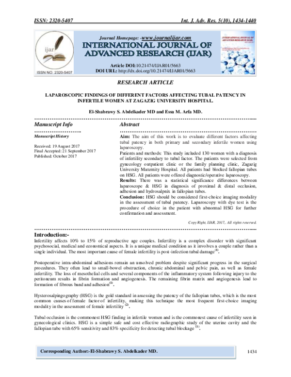 PDF) Diagnostic Laparoscopy To Assess Tubal And Pelvic, 56 OFF