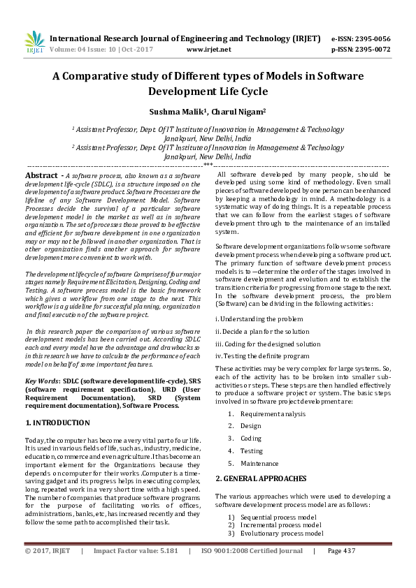  PDF A Comparative Study Of Different Types Of Models In Software Development Life Cycle 