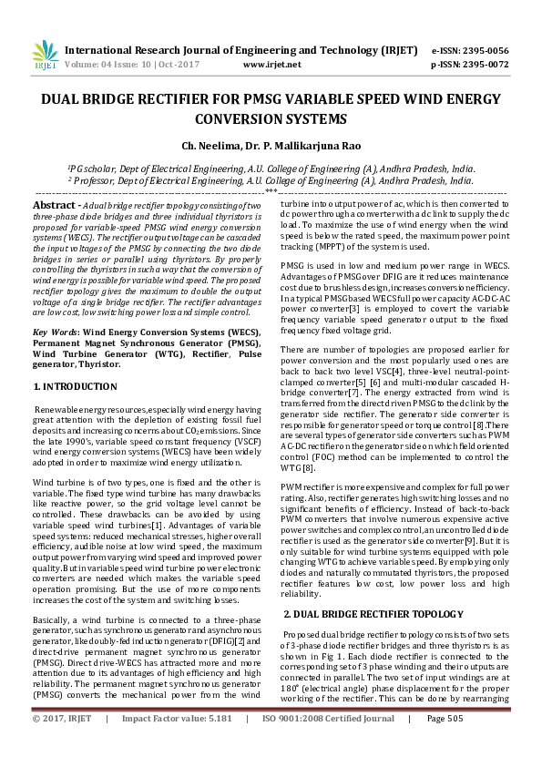 (PDF) DUAL BRIDGE RECTIFIER FOR PMSG VARIABLE SPEED WIND ENERGY ...