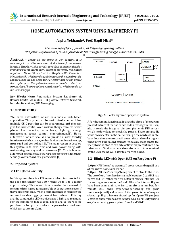 (PDF) Raspberry Pi Home Automation System