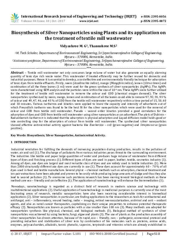 (PDF) Biosynthesis of Silver Nanoparticles using Plants and its ...