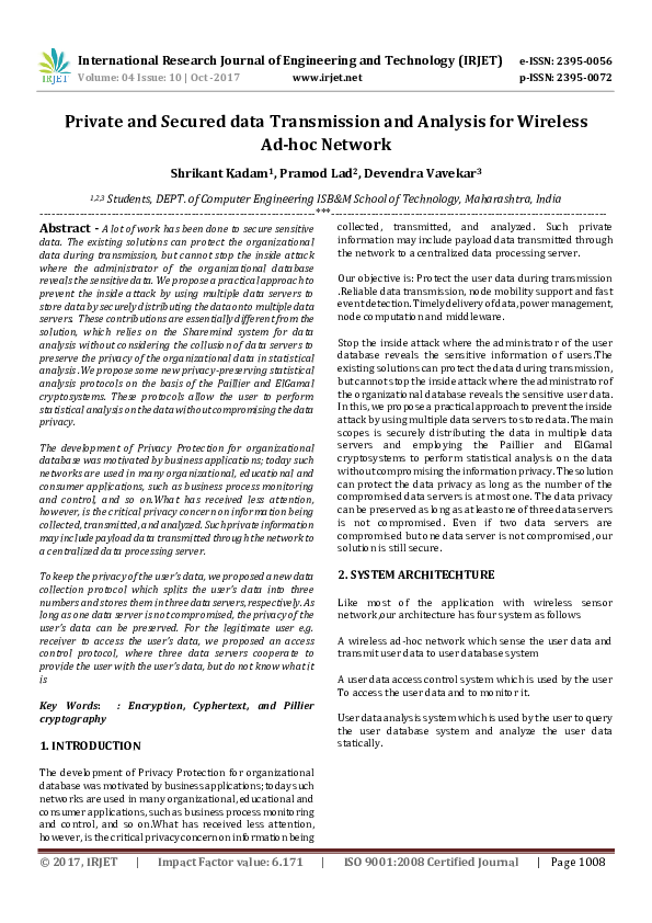(PDF) Private and Secured data Transmission and Analysis for Wireless ...