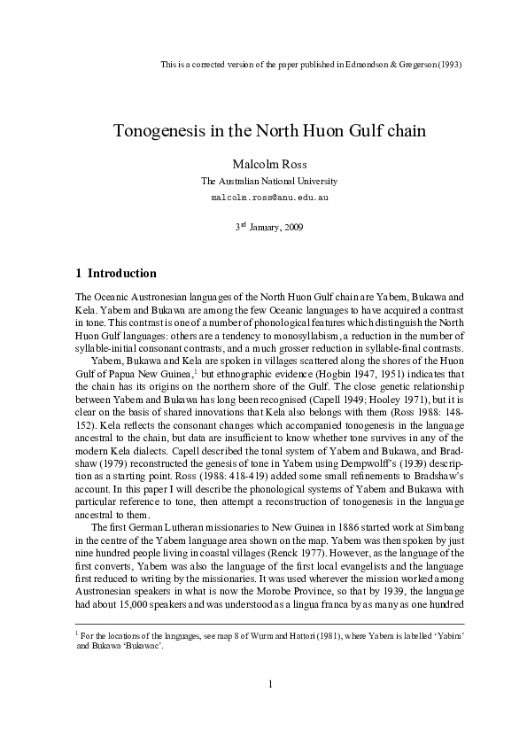 (PDF) Tonogenesis in the North Huon Gulf chain