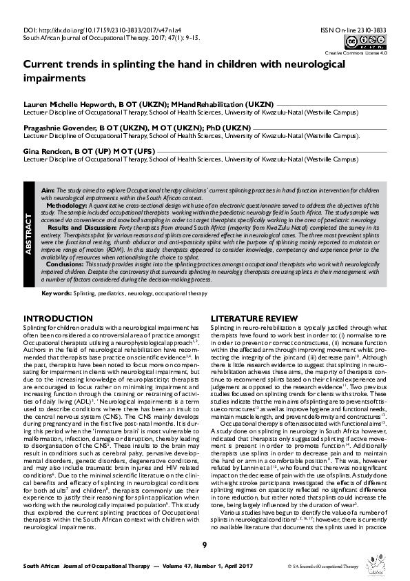 (PDF) Current Trends in Splinting the hand in children with ...