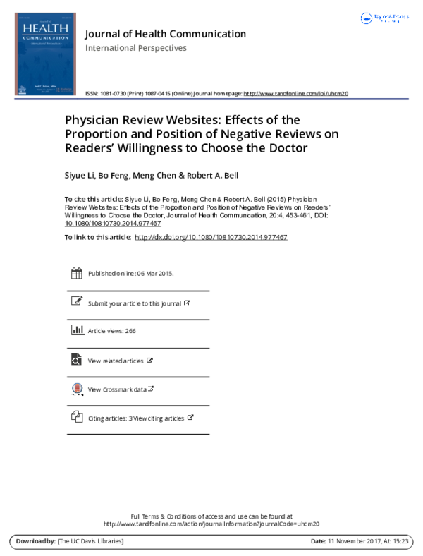 (PDF) Physician Review Websites: Effects of the Proportion and Position ...