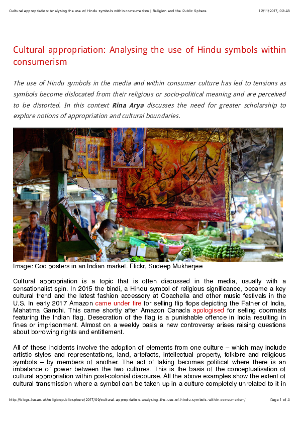 (PDF) Cultural appropriation Analysing the use of Hindu symbols within