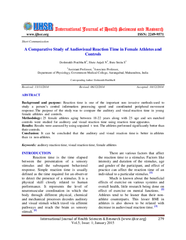(PDF) A Comparative Study of Audiovisual Reaction Time in Female ...