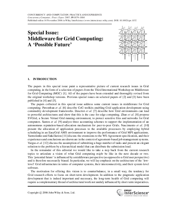 (PDF) Special Issue: Middleware for Grid Computing: A ‘Possible Future’