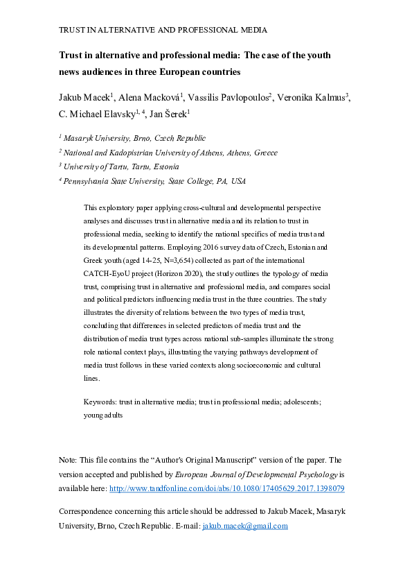 (PDF) Trust in alternative and professional media: The case of the ...