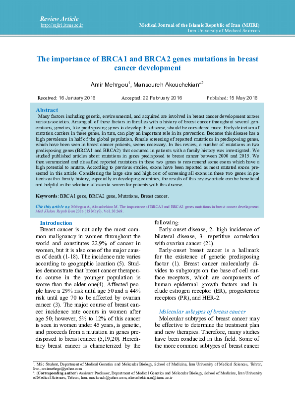 (PDF) The importance of BRCA1 and BRCA2 genes mutations in breast ...