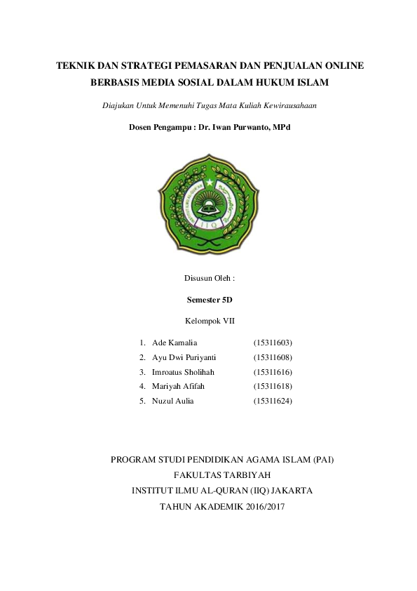 Pdf Teknik Dan Strategi Pemasaran Dan Penjualan Online Berbasis Media Sosial Dalam Hukum Islam Ade Kamalia Academia Edu