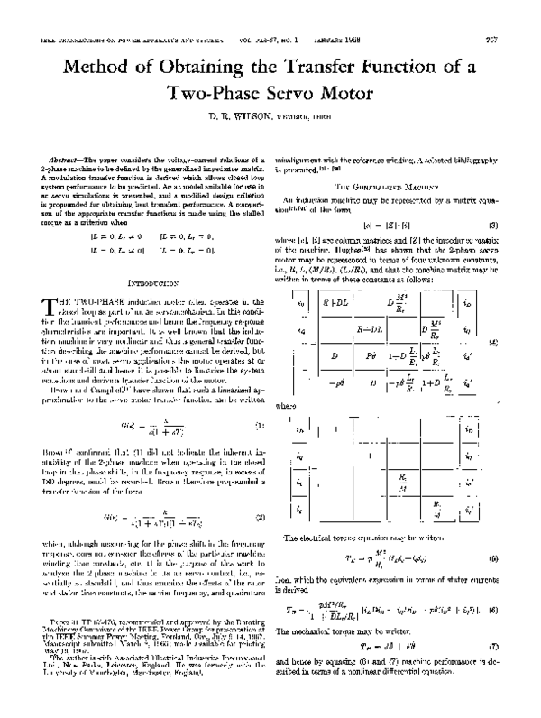 (PDF) Method of Obtaining the Transfer Function of a TwoPhase Servo