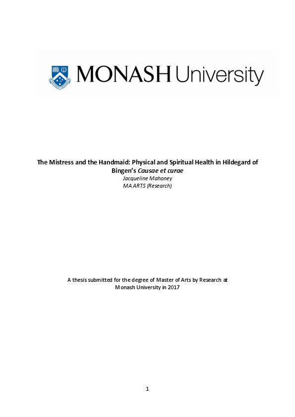 The Mistress and the Handmaid: Physical and Spiritual Health in Hildegard of Bingen's Causae et curae