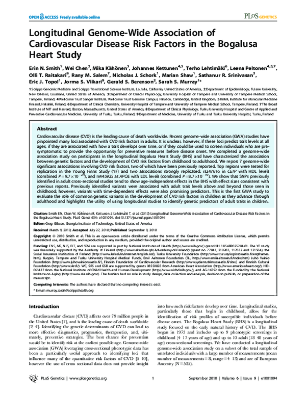 (PDF) Longitudinal Genome-Wide Association of Cardiovascular Disease ...