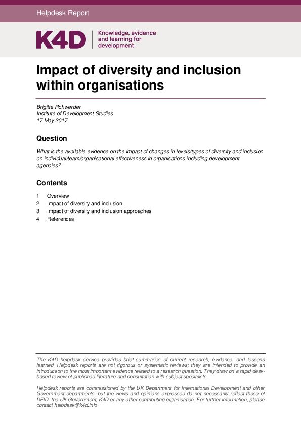 (PDF) Impact of diversity and inclusion within organisations