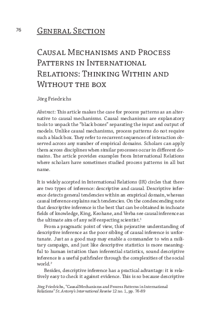 (PDF) Causal Mechanisms and Process Patterns in International Relations ...