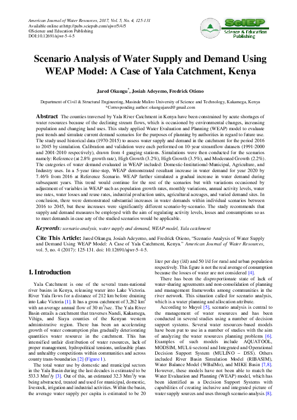 (PDF) Scenario Analysis of Water Supply and Demand Using WEAP Model: A ...