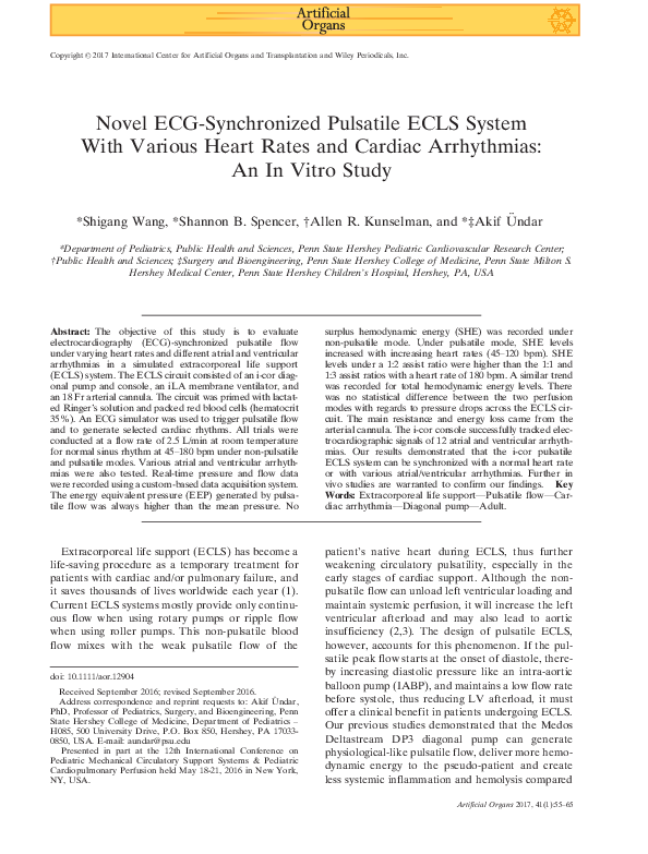 (PDF) Novel ECG-Synchronized Pulsatile ECLS System With Various Heart ...