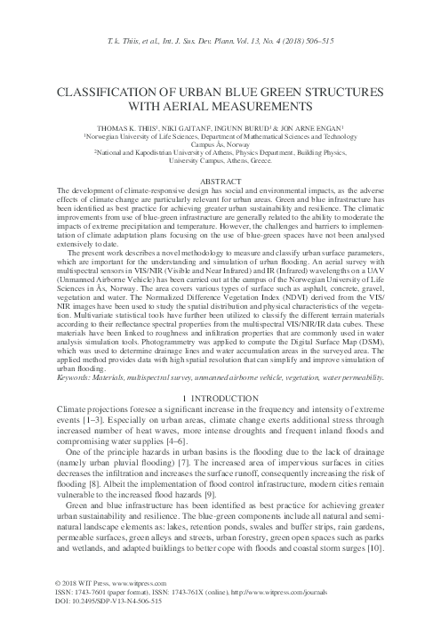 (PDF) CLASSIFICATION OF URBAN BLUE GREEN STRUCTURES WITH AERIAL ...