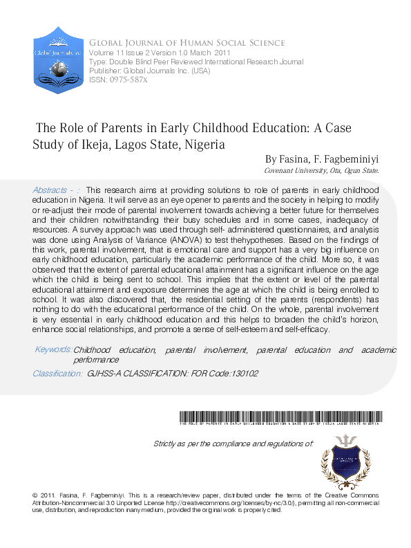 (PDF) The Role of Parents in Early Childhood Education