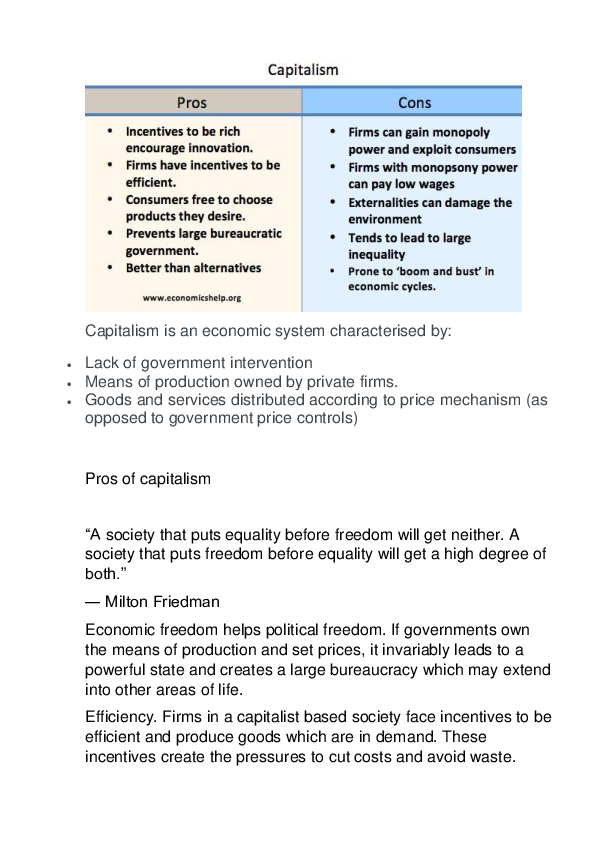 (DOC) Capitalism is an economic system characterised by