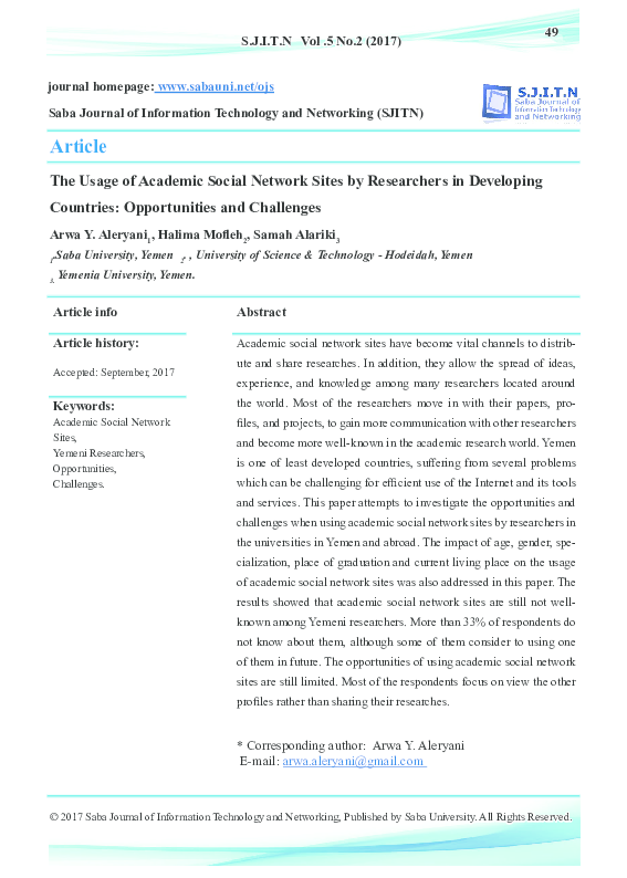 (PDF) The Usage of Academic Social Network Sites by Researchers in ...