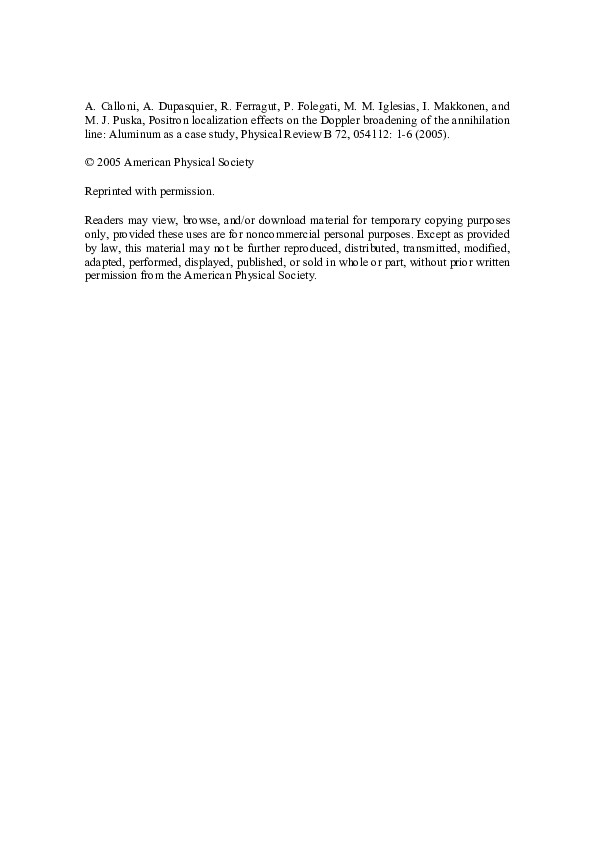 (PDF) Positron localization effects on the Doppler broadening of the ...
