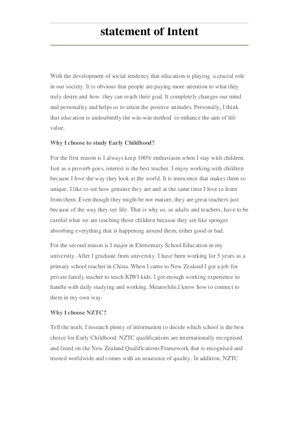 (DOC) Statement of Intent
