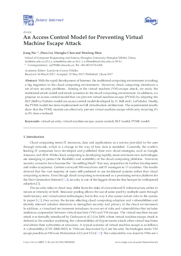 (PDF) An Access Control Model for Preventing Virtual Machine Escape Attack