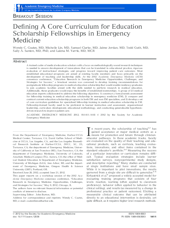 (PDF) Defining A Core Curriculum for Education Scholarship Fellowships ...