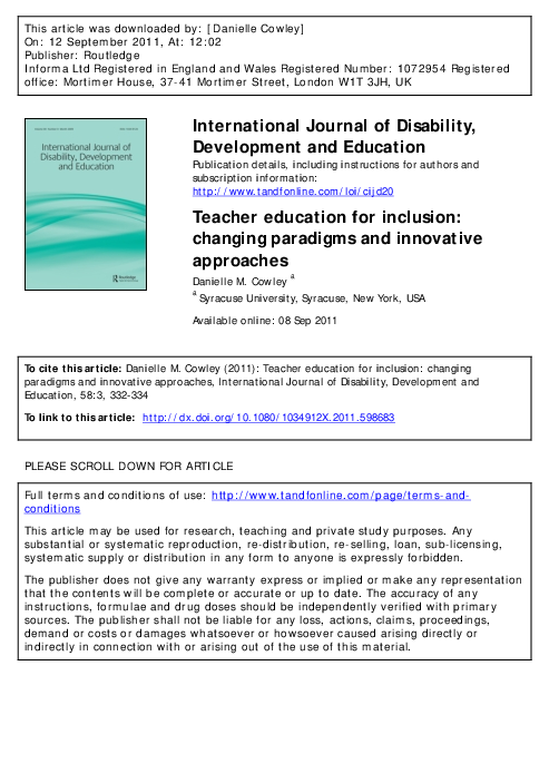 (PDF) Teacher education for inclusion: changing paradigms and ...