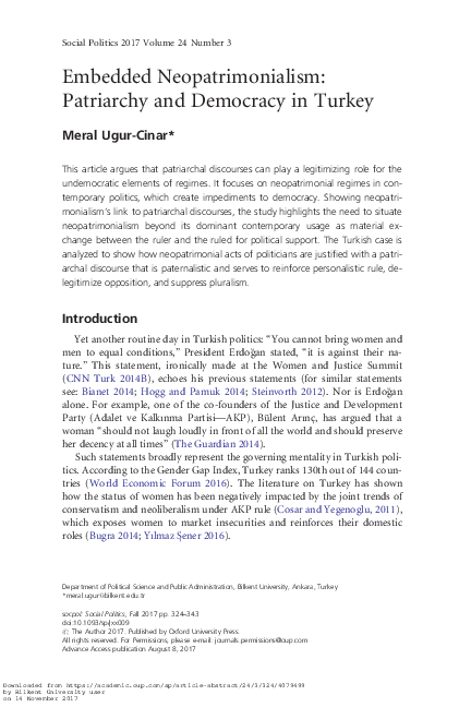 (PDF) Embedded Neopatrimonialism: Patriarchy and Democracy in Turkey