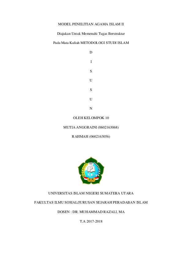Doc Model Penelitian Agama Islam Ii Rahmah Amah Academia Edu