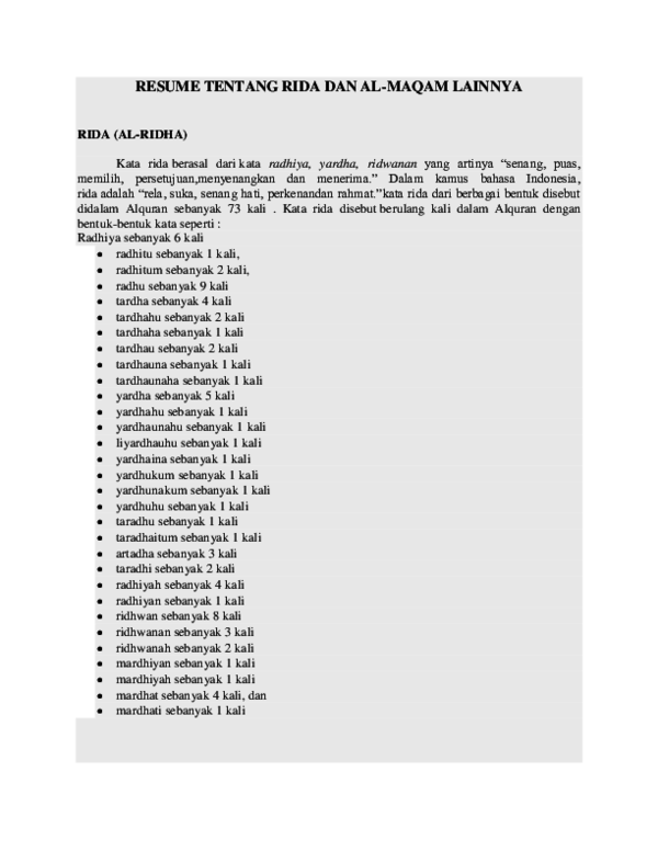 (DOC) RESUME TENTANG RIDA DAN AL-MAQAM LAINNYA RIDA (AL-RIDHA