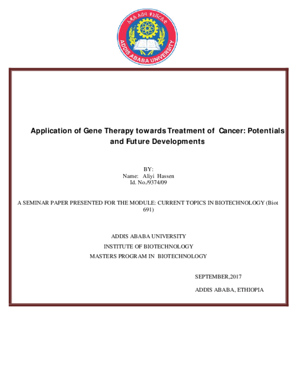 (PDF) Application of Gene Therapy towards Treatment of Cancer ...