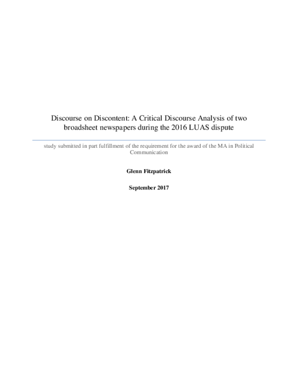 (PDF) Discourse on Discontent: A Critical Discourse Analysis of two ...