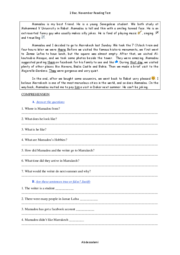 (PDF) 2 Bac reading test H. S Mubarak Abdessalami Academia.edu