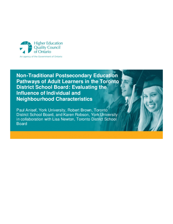 (PDF) NonTraditional Postsecondary Education Pathways of Adult Learners in the Toronto District
