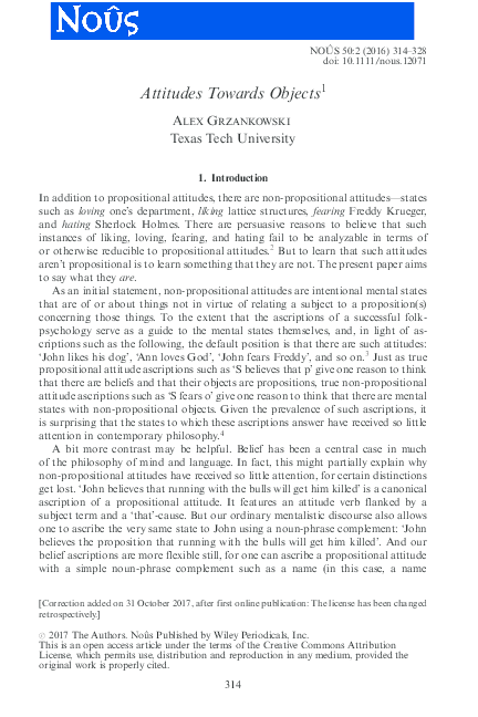 (PDF) Attitudes Towards Objects (in Nous)
