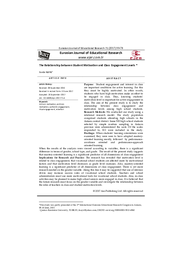(PDF) The Relationship between Student Motivation and Class Engagement ...
