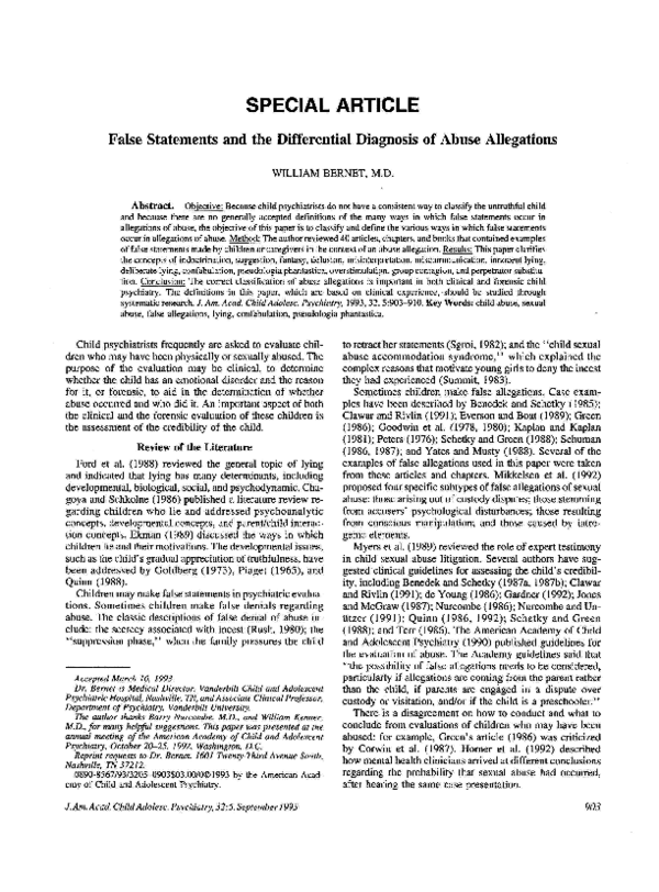 (PDF) False Statements and the Differential Diagnosis of Abuse Allegations