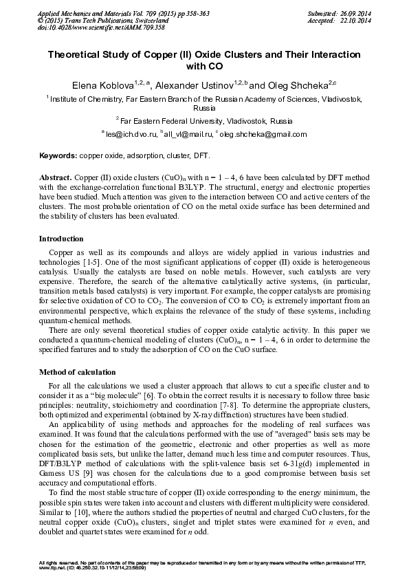 (PDF) Theoretical Study of Copper (II) Oxide Clusters and Their ...