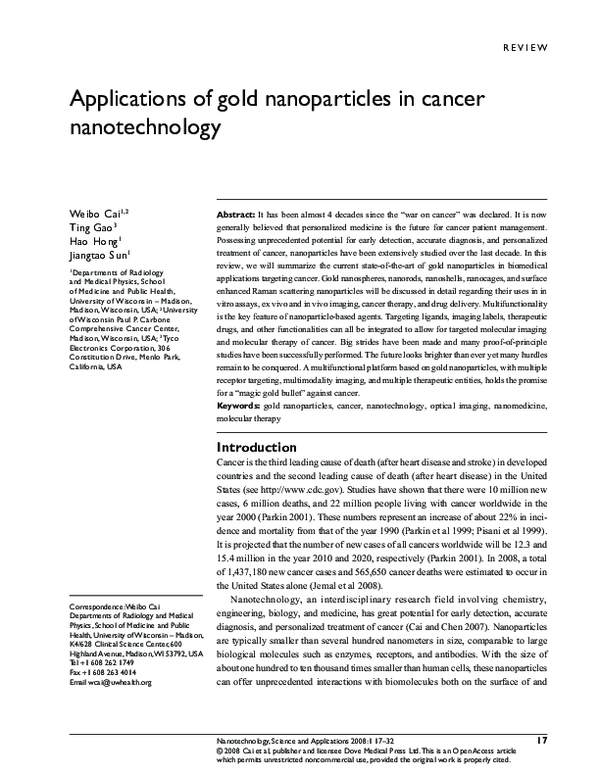 (PDF) Applications of gold nanoparticles in cancer nanotechnology ...